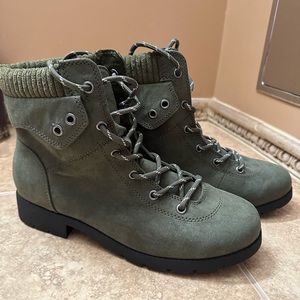 Green suede lace up boots